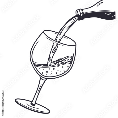 Wine pouring from bottle into glass isolated on white background, elegant drink