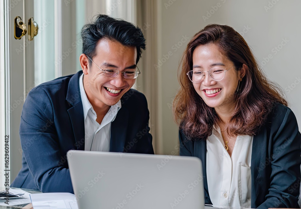 Obraz premium Effective Collaboration Young Asian Professionals Engaging in Business Meetings in Modern Offices