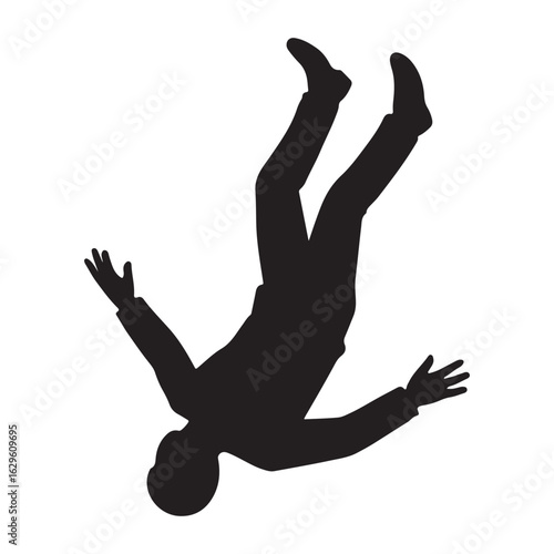 "Falling Man Silhouette Icon – Person Accident Danger Symbol in Black Vector Style"

