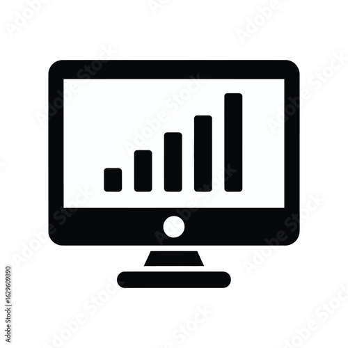 A computer monitor displaying a growth chart, representing business data analysis and market trends, isolated on white background