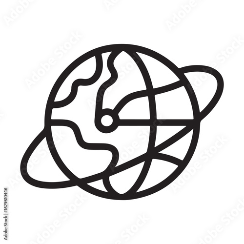 "Global Network Icon with Planet Earth and Orbit Lines in Minimal Style"

