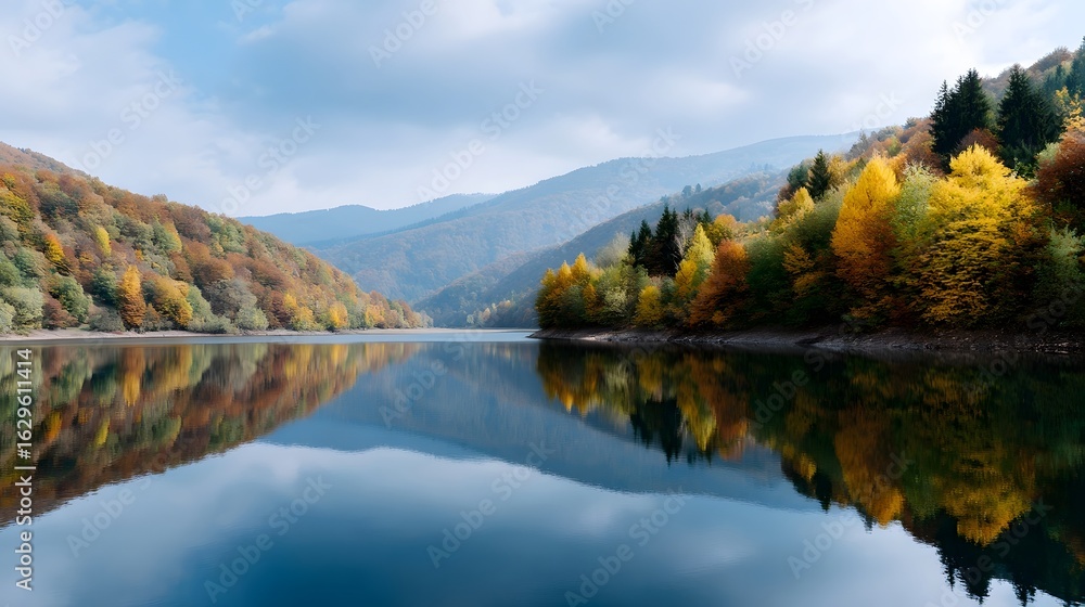 Obraz premium Serene autumn mountain landscape with a calm reflective lake