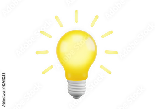 3d icon of bright yellow light bulb symbolizing a new idea, isolated on transparent background