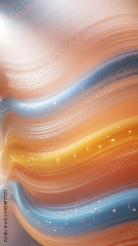 Abstract flowing waves of blue and orange light with sparkling particles creating a dynamic and energetic futuristic background