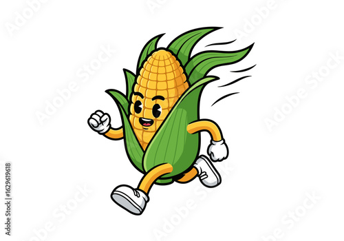Running Corn Character Smiling and Enjoying Physical Activity in a Playful Animation
