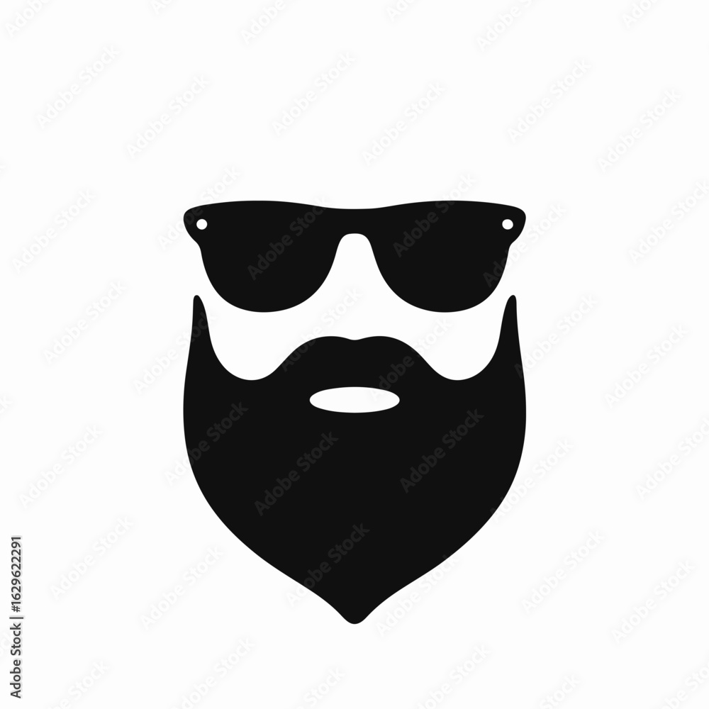 Fototapeta premium Beard with sunglasses silhouette in black and white, a cool hipster symbol. Beard and sunglasses icon represents style, fashion, and an individual's persona.