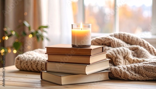 Wallpaper Mural Gentle candle light illuminates books, inviting mindful reading and a moment of inner peace and reflection. Torontodigital.ca