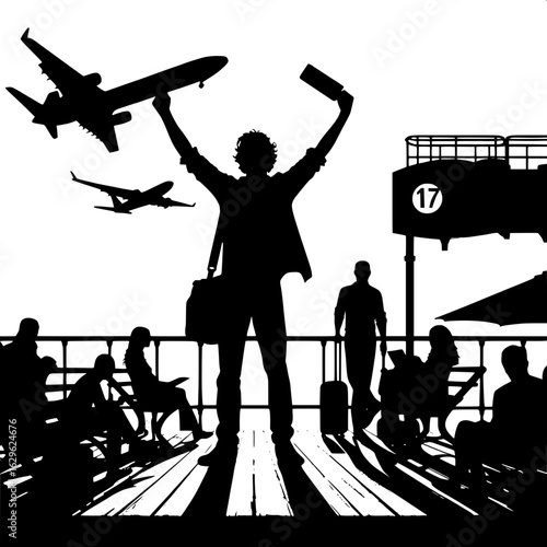 Man Holding Plane Ticket High