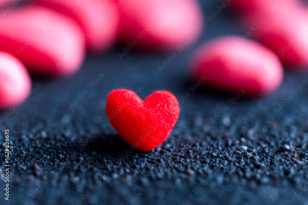 Obraz premium Minimal red heart on dark background for love and emotional symbolism