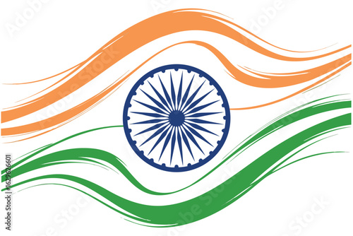 Abstract Indian Flag with Ashoka Chakra and Wavy Stripes republic national