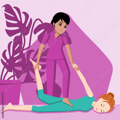 Shiatsu massage. Indian and Asian ethnicity.