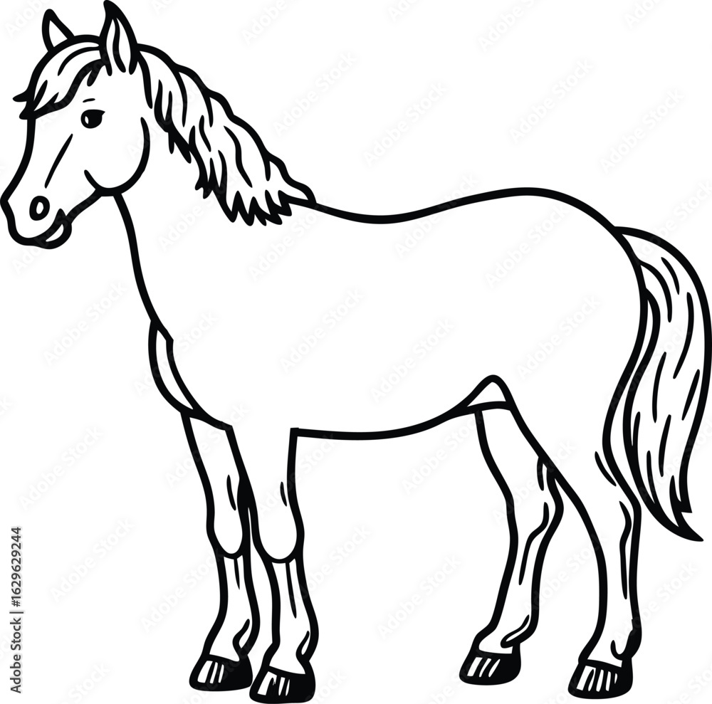 Obraz premium Black and white vector illustration of a running horse