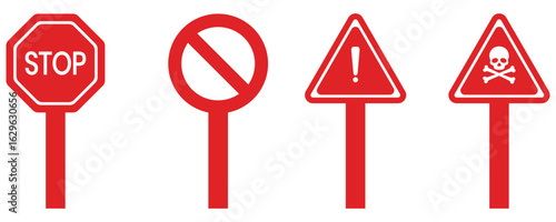 Stop sign icon, vector,  collection. Traffic sign to notify drivers and provide safe and orderly street operation. Vector Illustration.