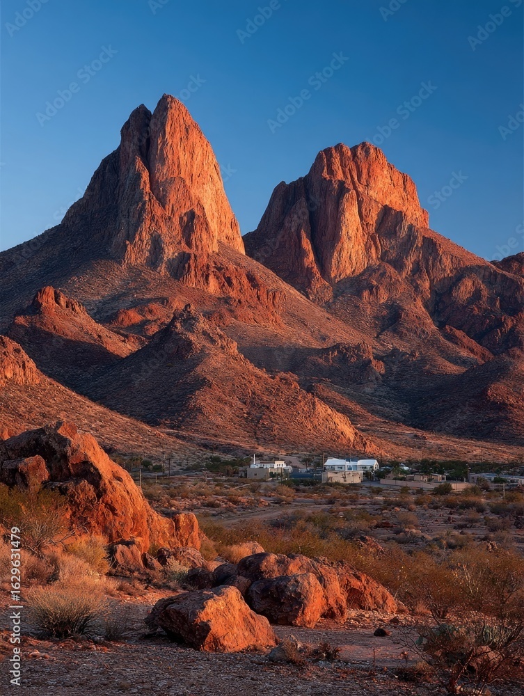 Obraz premium Sunrise peaks over desert town