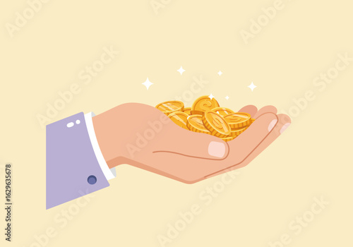 Hand Holding a Pile of Shiny Golden Coins