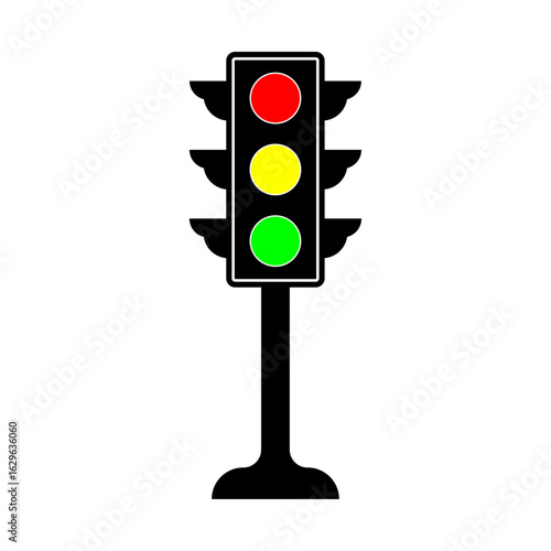 Traffic Light Icon with Red Yellow Green Signals in Flat Vector Style for Road and Safety Design