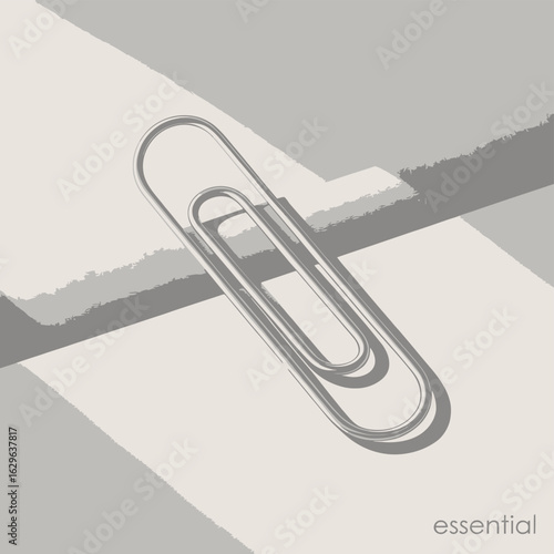 Minimalist illustration of a silver paperclip on a light beige background with shadows