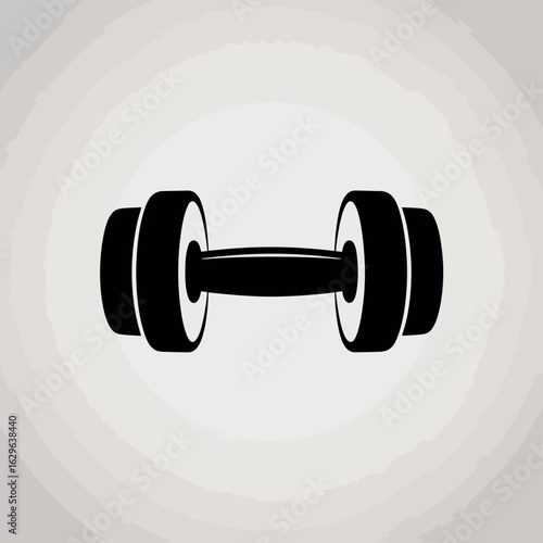 Simple black silhouette of a dumbbell on a light textured background