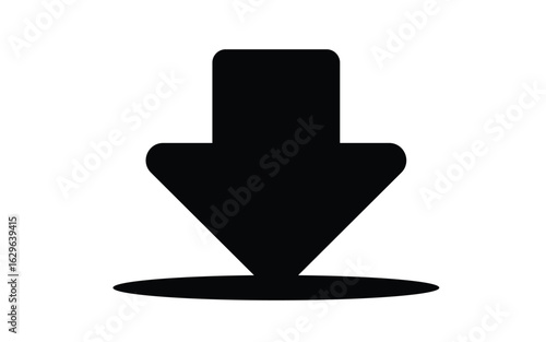 Simple black download arrow pointing down symbol on white backdrop