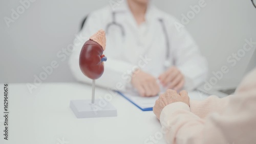 Elderly Patient consultation with doctor for Kidney disease, Urinary system and Stones, Cancer, world kidney day, Chronic kidney, Urology, Nephritis, Renal, Transplant and medical healthcare concept