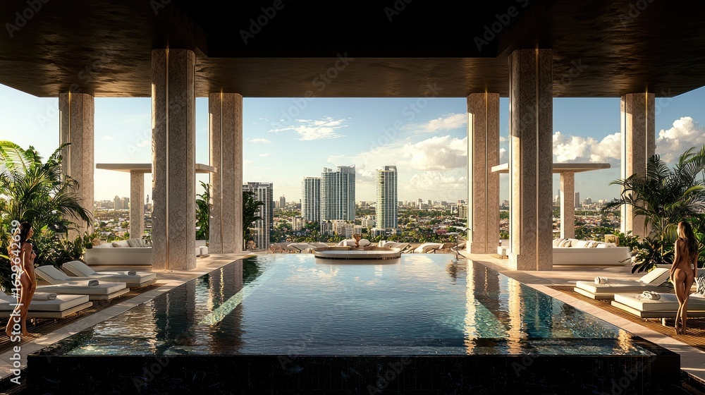 Fototapeta premium Rooftop infinity pool with city views