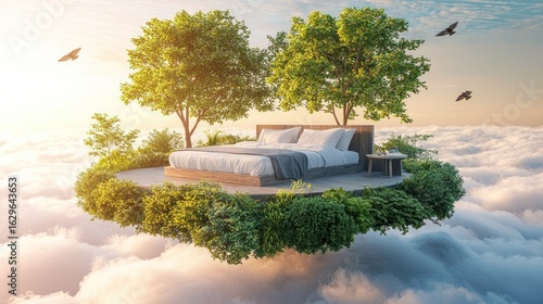 Floating bed in a lush cloud forest