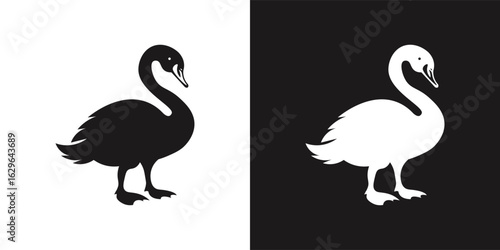set of black and white silhouette of a swan in monochrome Simple design collection. Vector illustration