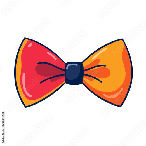 Colorful bow tie with red and orange design on white background  
