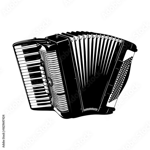 black and white line art illustration of Accordion