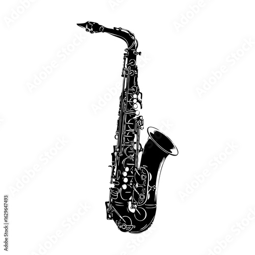 black and white line art illustration of sexophone