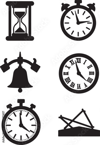 Time and clocks concept with various timekeeping devices icons