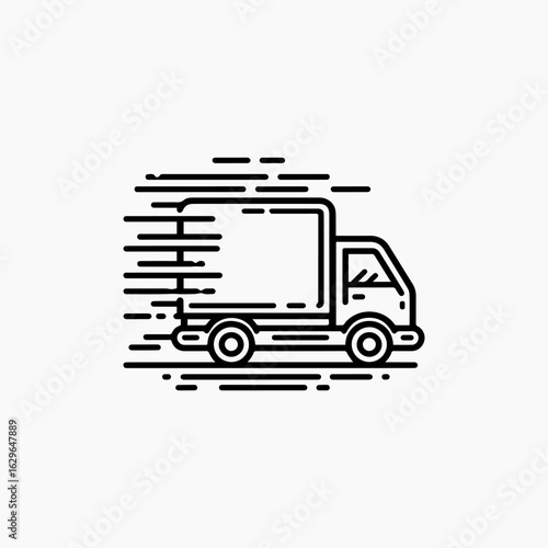 Fast Delivery Truck Line Art Icon Speeding Cargo Vehicle Illustration.