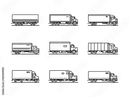 Detailed semi trailer truck line art drawing style
