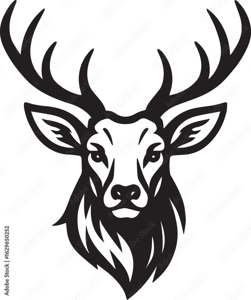 Naklejka premium Majestic Stag Head Illustration a Stunning Black and White Vector Design for Nature and Wildlife Enthusiasts