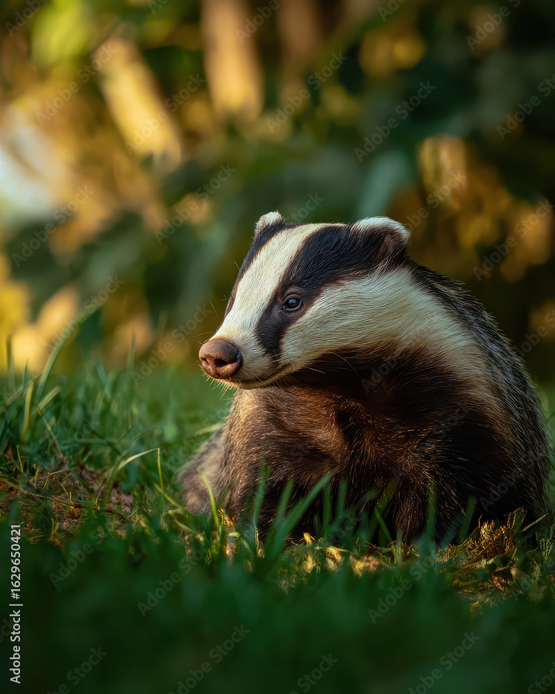 Obraz premium Badger Basking in Golden Hour Sun