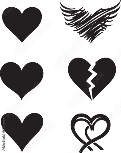 Heart Symbols and Icons in Black and White Colors