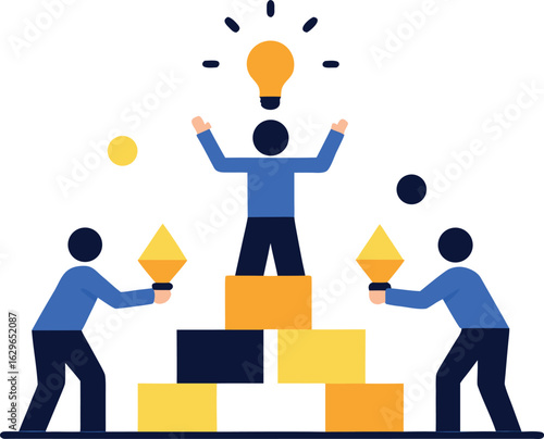 Team Building Pyramid with Glowing Light Bulbs