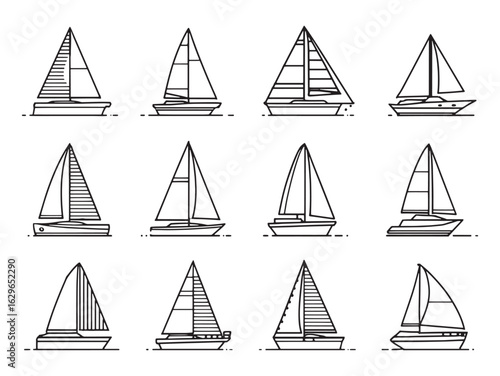 Elegant Sailing Boat Line Art Glides Across Water