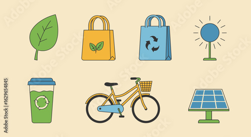 A collection of ecofriendly items on a cream background