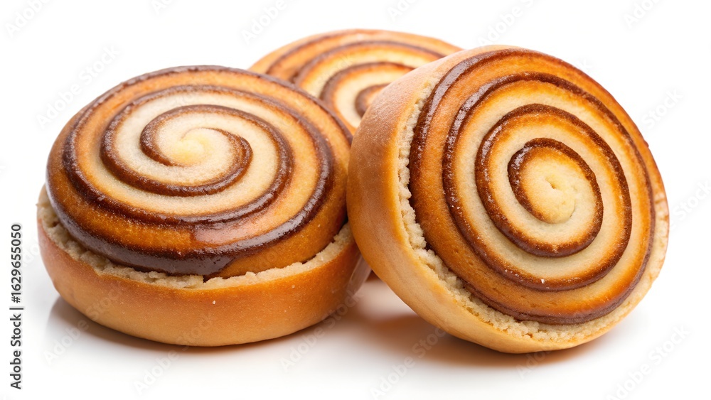 Fototapeta premium Three cinnamon buns isolated on white background