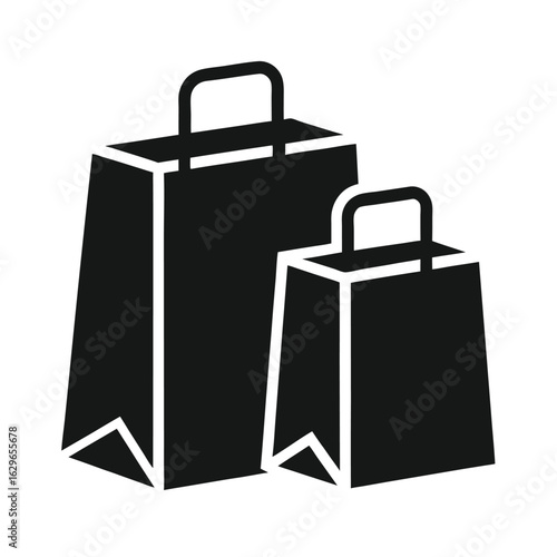 Two black silhouette shopping bags of different sizes on a white background retail