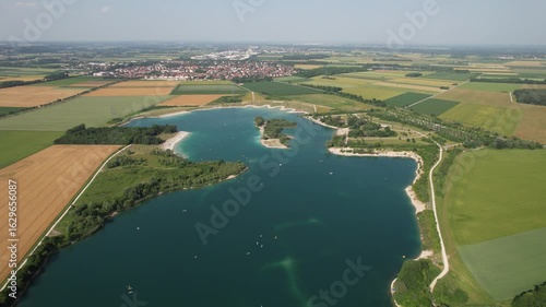 Hollerner See from Above – Peaceful Lake Landscape on a Sunny Day in Munich, Germany