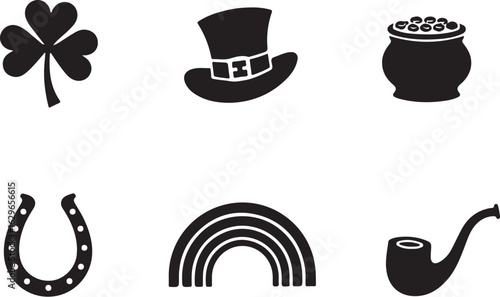 Lucky St Patrick's Day icons shamrock pot gold rainbow horseshoe pipe