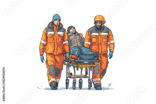 Paramedics transporting patient isolated