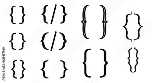 Collection of various curly brace and parenthesis symbols representing programming and mathematical notation