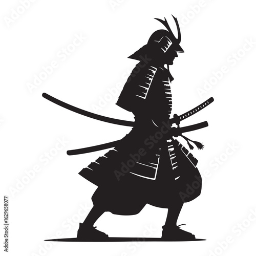 Dynamic Samurai Warrior Silhouette with Katana Vector