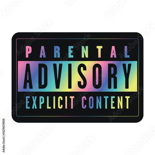 Hologram Foil Parental Advisory Symbol on Black, Sticker Mockup