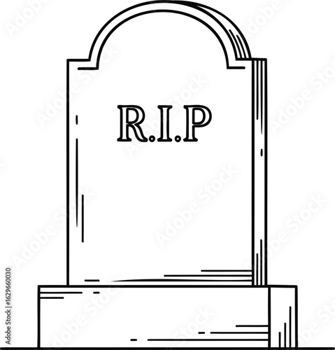 Illustration of a tombstone with rip written on it to represent death and the afterlife