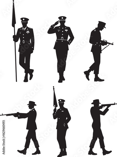 Proud soldiers in uniform salute and hold rifles, honoring tradition