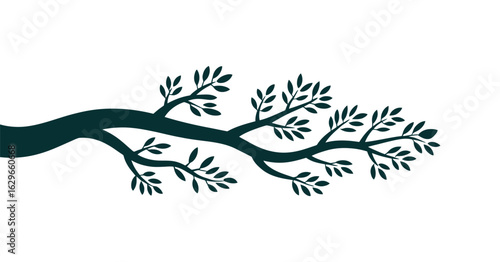 Branch with Leaves Vector Illustration Silhouette of Tree Limb with Foliage Nature Design Element Decoration